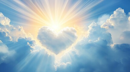 Fototapeta premium Heart-shaped cloud in a bright blue sky