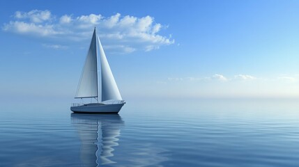 Fototapeta premium Sailboat glides across calm waters under a clear blue sky.