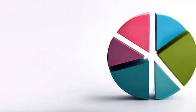 Pie or circle graph which is divided into slices to illustrate numerical proportion. In a pie chart, the arc length of each slice is proportional to the quantity it represents. Isolated on white