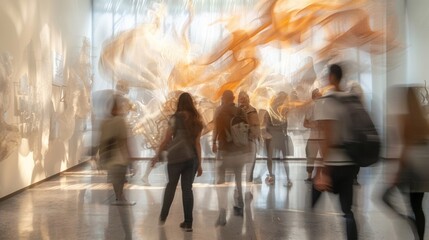 Visitors meander through an exhibit of dreamlike sculptures.