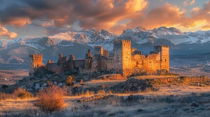 Fototapeta premium Castle Ruins Amidst Majestic Mountains