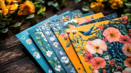 Fototapeta premium Vibrant Floral Greeting Cards Arrangement