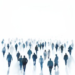Backgrounds walking crowd togetherness, white background.