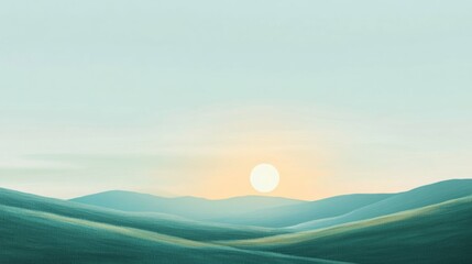 Fototapeta premium Peaceful sunrise over rolling green hills.
