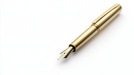 Fototapeta premium Elegant gold fountain pen, isolated on a white background, representing sophistication and luxury