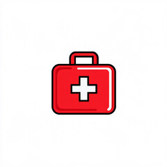 Obraz premium A simple red first aid kit icon featuring a white cross, symbolizing health and emergency care.