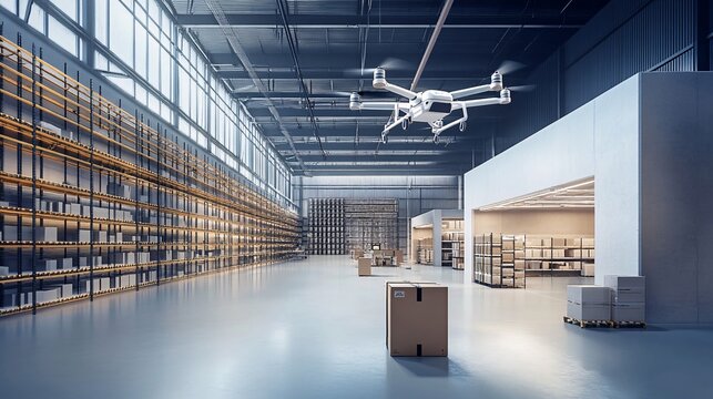 Advanced logistics facility with drone deliveries and smart inventory management systems