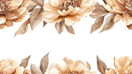 Seamless watercolor pattern of hand drawn brown peony flowers in horizontal arrangement perfect for fabric and textile designs invitations and decorative prints