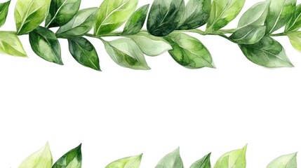 Obraz premium Seamless ribbon border featuring green watercolor stylized leaves ideal for crafting and design projects