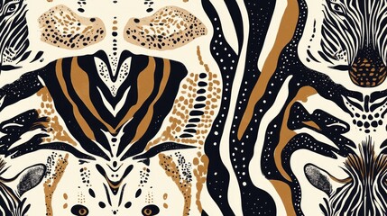 Zebra print seamless pattern featuring tribal designs and hand drawn illustrations ideal for textiles and artistic projects