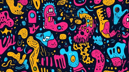 Colorful seamless pattern featuring freehand drawings perfect for creative textile designs