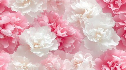 Seamless pattern featuring delicate pink and white peonies in watercolor style perfect for fabric design and home decor