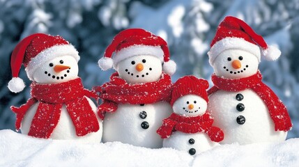 Happy Snowman Family in Winter Wonderland