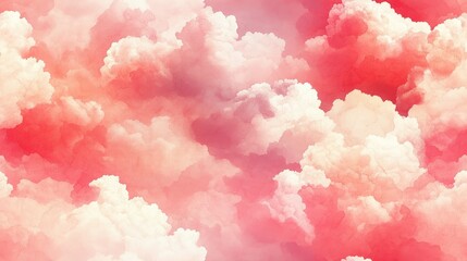 Fototapeta premium Seamless abstract pattern featuring soft red and pink clouds on a pastel gradient background perfect for textile design and digital art