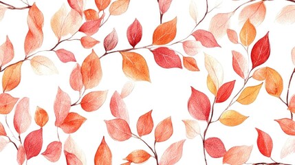 Obraz premium Seamless pattern of hand drawn watercolor leaves and branches on a white background perfect for textile design and home decor