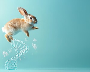 Obraz premium DNA helix overlayed on a jumping rabbit