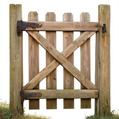 Naklejka premium PNG wooden farm fence picket gate, white background.