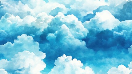 Abstract watercolor pattern featuring a vibrant sky with fluffy clouds ideal for modern wallpaper designs
