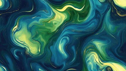 Fototapeta premium Seamless marble abstract pattern featuring blue and green swirling textures with golden glitter accents for artistic design applications