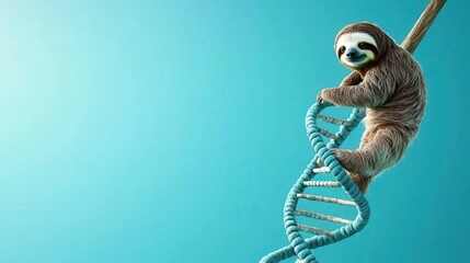 Obraz premium DNA helix overlaying a sloth hanging from a branch