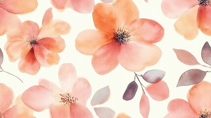Seamless watercolor pattern in soft peach and pink hues ideal for fabric design and digital backgrounds