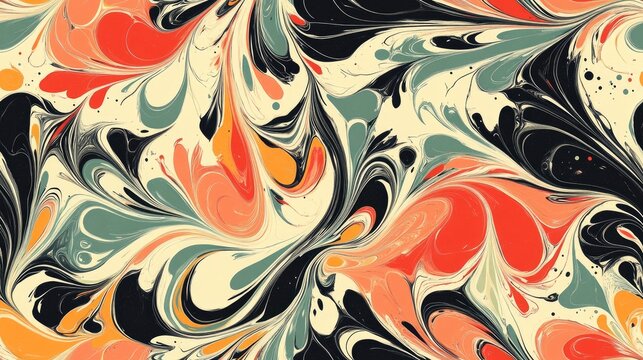 Seamless marbling pattern showcasing intricate swirls and colors ideal for bookbinding endpapers or stationery design