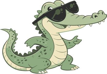Little crocodile using black sunglasses vector illustration.