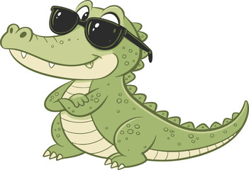 Little crocodile using black sunglasses vector illustration.