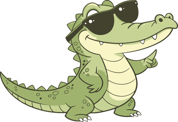 Little crocodile using black sunglasses vector illustration.