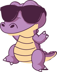 Naklejka premium Little crocodile using black sunglasses vector illustration.