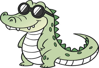 Little crocodile using black sunglasses vector illustration.