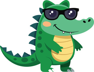 Little crocodile using black sunglasses vector illustration.