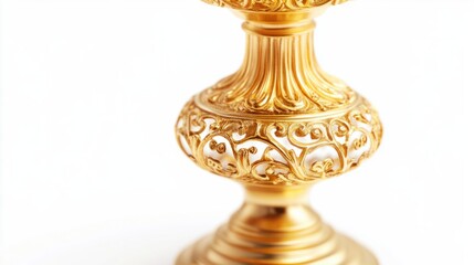 Golden candlestick holder with intricate details, isolated on white background, ideal for decor themes