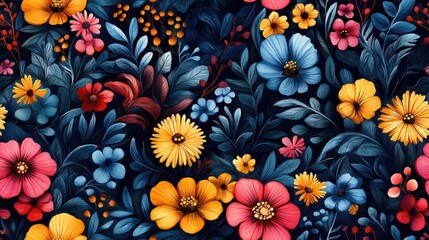 Watercolor seamless floral pattern featuring ethnic inspired flowers and leaves perfect for textile design and decoration