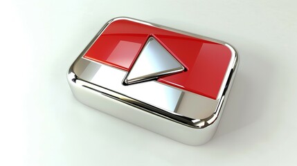 Vibrant YouTube Icon: Shiny Red and White Play Button in 3D Rendering