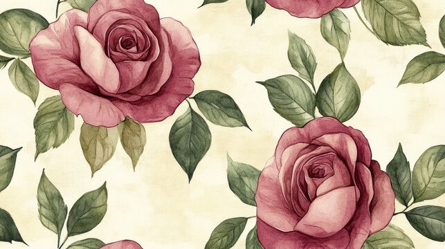 Seamless watercolor pattern featuring elegant rose flowers and lush green leaves perfect for wedding invitations greeting cards and decorative posters