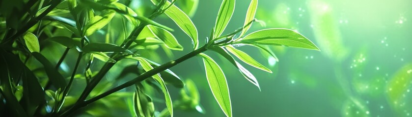 Fototapeta premium Fresh Green Leaves in Sunlight with Bokeh Background