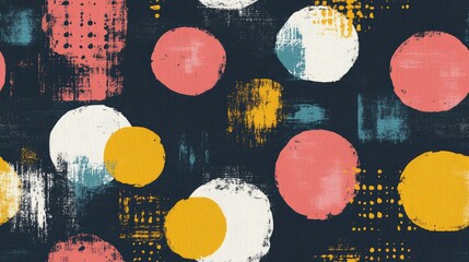 Seamless polka dot pattern featuring ikat geometric designs in Memphis vintage style perfect for children s apparel and playful decor