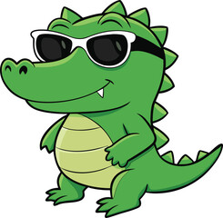 Little crocodile using black sunglasses vector illustration.