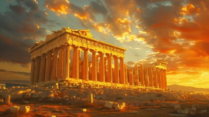Obraz premium Sunset over the Acropolis in Athens