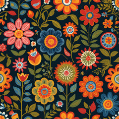 a collection of folk art inspired patterns featuring traditional motifs
