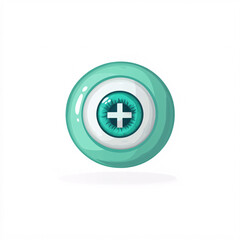 Fototapeta premium A teal circular icon featuring a prominent eye design with a cross in the center, suggesting a medical or health-related theme.