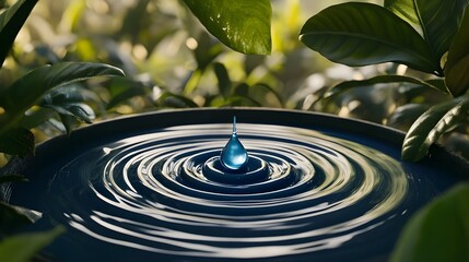 Stylized Blue Water Drop with Concentric Circles.