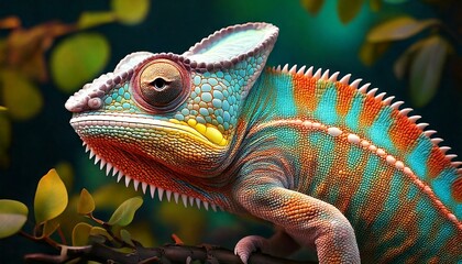Fototapeta premium generative AI. Colorful chameleon in vibrant high resolution