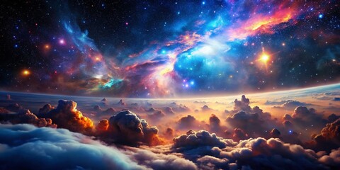 Fototapeta premium Stunning Tilt-Shift Photography of Nebulae in the Universe Showcasing Colorful Cosmic Clouds and Stars, Perfect for Astrophotography Enthusiasts and Space Illustrations