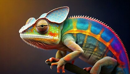 Obraz premium generative AI. Colorful chameleon in vibrant high resolution