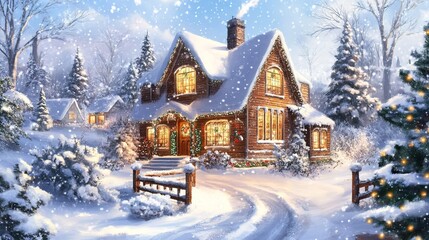 A charming house decorated for Christmas, set against a white background. The festive decorations capture the spirit of the season, with touches of holiday cheer and warmth, 