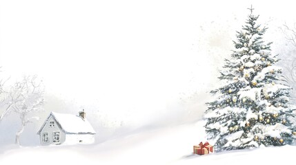 Fototapeta premium A charming house decorated for Christmas, set against a white background. The festive decorations capture the spirit of the season, with touches of holiday cheer and warmth, 