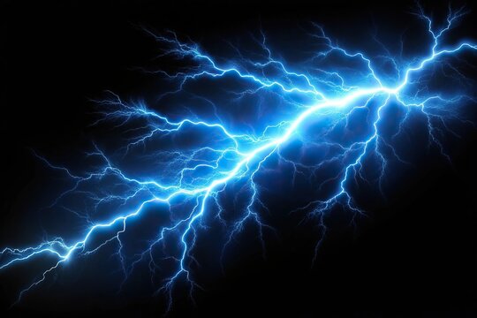 Blue lightning thunder effect overlay on black background high angle