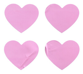 A set of pink love or heart shape paper sticker label isolated on white background.